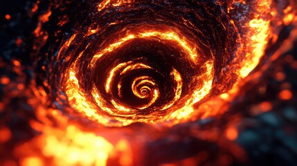 Wall Mural - A glowing 3D fire spiral, with flames radiating outwards in a hypnotic, abstract pattern.