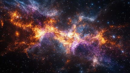 Wall Mural - A glowing 3D galaxy with vibrant stars and gas clouds radiating across the dark expanse of space.