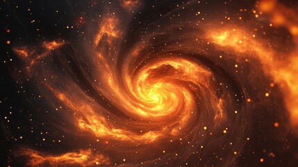 Wall Mural - A swirling 3D galaxy of abstract fire, with stars and flames spiraling through space.