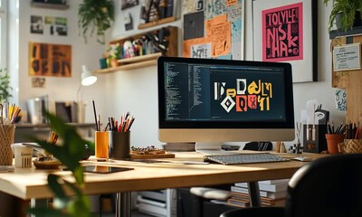 Modern Workspace with iMac and Graphic Design