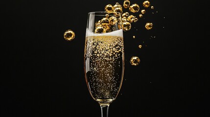 Wall Mural -   Close-up shot of a champagne glass topped with a cluster of golden balls