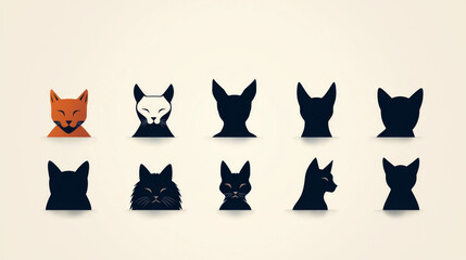 Canvas Print - Cute cat silhouettes in various poses.