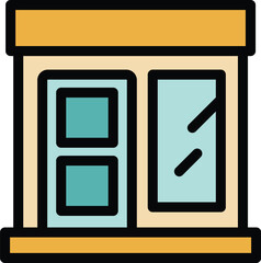 Wall Mural - Simple vector icon of a small shop store building facade showing closed doors with windows