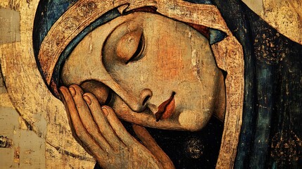 Art Painting of Mary, Mother of Jesus, Abstract Image, Texture, Pattern Background, Wallpaper, Cover and Screen for Smartphone, PC, Laptop, 9:16 and 16:9 Format