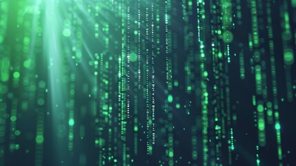 Wall Mural - futuristic abstract digital background with cascading green binary code on dark canvas