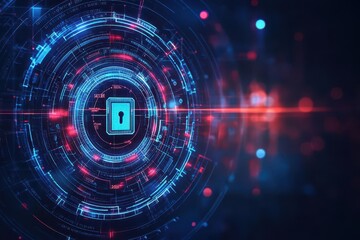 Poster - Cybersecurity lock, encrypted digital vault interface, 3D illustration