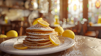 Poster - Lemon Pancakes with Powdered Sugar Delicious Breakfast