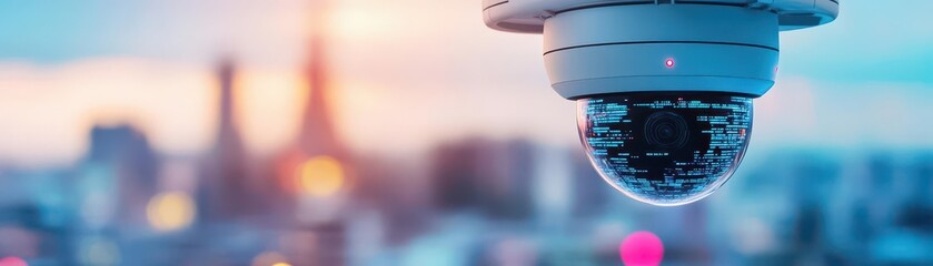 Poster - Smart city surveillance, drone cameras, AIpowered monitoring, futuristic urban landscape