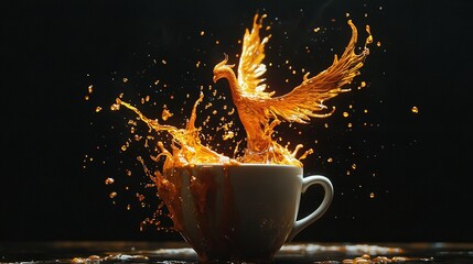 Canvas Print -   Cup with a bird on top and flames emerging from within