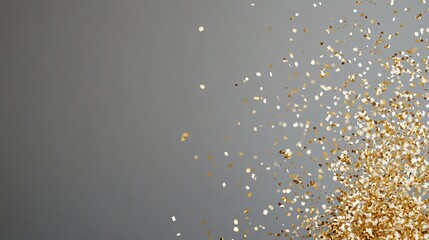 Wall Mural - Gold confetti falling against a white background.