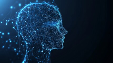 abstract digital of human head with olygonal illustration of lines and glowing dots 