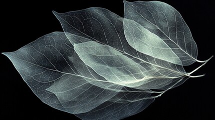 Poster -   A macro shot of a leaf against black cloth with a hazy depiction of the reverse side