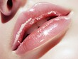 © Lucy - Alluring Close-up of Delicate Lips Enhanced with Sheer Lipgloss, Highlighting Beauty and Glamour in a Skincare Advertisement. Albino skin texture and makeup application perfection.