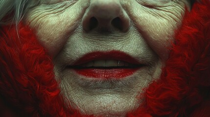 Canvas Print -   A zoomed-in photo of a female head with ginger hair and a clown face paint