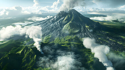 Wall Mural - Aerial View of a Majestic Volcano Erupting