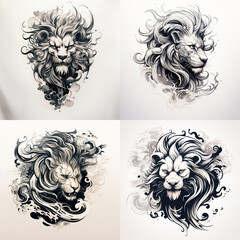 Lion head tattoo idea sketch on white background 