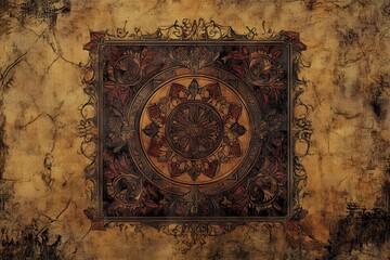 Wall Mural - Ornate Square Floral Pattern on Aged Canvas