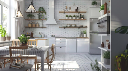 Wall Mural - Home kitchen interior design in Scandinavian style. minimalist interior design for kitchen