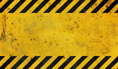 Grunge yellow and black diagonal stripes. Industrial warning background, warn caution, construction, safety