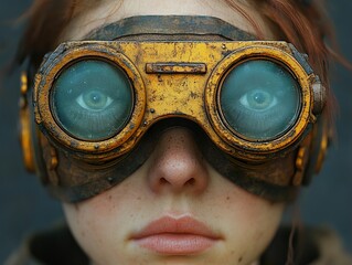 Sticker - Steampunk Goggles: A Close-Up Portrait