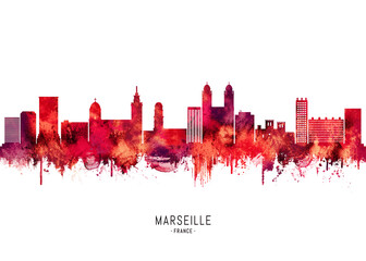 Marseille France Skyline Red