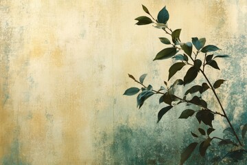 Wall Mural - Silhouette of Branch with Leaves on a Grunge Background