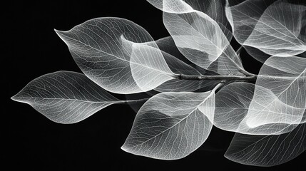 Wall Mural -   A monochromatic image of a tree limb adorned with substantial, snow-like foliage against a neutral background