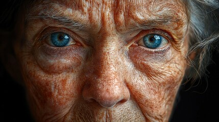 Wall Mural -   Close-up photo of elderly woman with blue eyes and freckled hair on her face