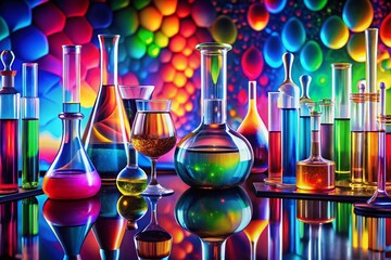 Colorful abstract laboratory wallpaper design with chemical elements and scientific patterns for backgrounds