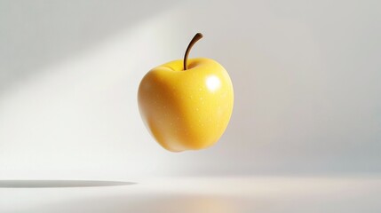  Yellow apple flying in air with shadows on walls