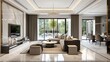 © Nihad - Illustration 3D rendering footage large luxury modern bright interiors Living room mockup computer digitally generated image -