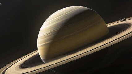 Wall Mural - a spacecraft flying past the rings of saturn, representing the expansion of planetary research
