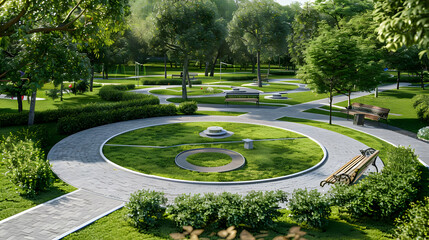 Wall Mural - Serene Urban Park with Winding Pathways and Lush Greenery