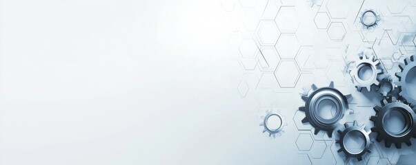 Wall Mural - futuristic digital gears background with hexagonal elements for technology and innovation presentati
