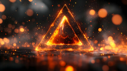 Wall Mural - Abstract glowing triangle with warm light effects on a dark background.