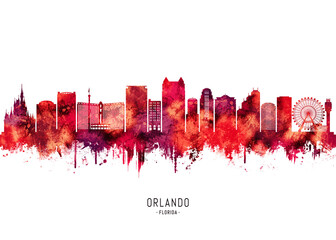 Wall Mural - Orlando Florida Skyline Red