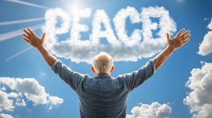 Elderly Man with Raised Hands Before the Word 