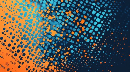 Wall Mural - An abstract background of blue and orange dots and squares.