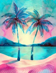 Sticker - beach with palm trees