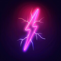 Wall Mural - Neon lightning bolt on a dark purple background with vibrant pink hues, radiating energy and dynamism in a modern digital art style