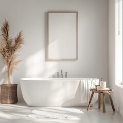 Wall Mural - Modern Scandinavian Bathroom Decor with Poster Frame and Minimalist Design