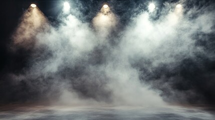 Wall Mural - Empty stage with spotlights and smoke banner background with copy space