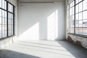 Canvas Print - Minimalist Loft Office Interior with Industrial Style White Blank Wall