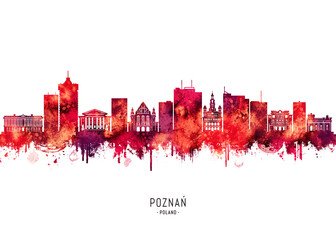 Wall Mural - Poznan Poland Skyline Red