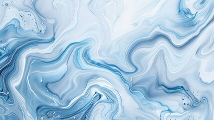 Wall Mural - Icy gray backdrop with marbled ink in soft blue and white creating a smooth abstract design