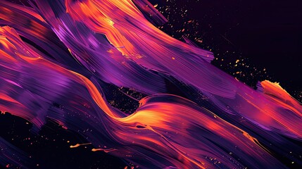 Wall Mural - High-contrast wallpaper with orange and lavender brushstrokes on a dark background