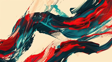Wall Mural - Red and teal brushstrokes blend on a beige backdrop for a vivid dynamic wallpaper