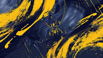 Wall Mural - Yellow and navy strokes swirl into a dynamic pattern on a dark gray background backdrop