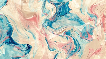 Wall Mural - Cyan and pink brushstrokes swirl into a dynamic pattern on a cream background wallpaper