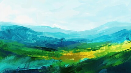 Wall Mural - Abstract landscape with azure and green strokes blending into hills and mountains wallpaper